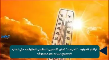 ارتفاع الحرارة.. “الأرصاد” تعلن تفاصيل الطقس المتوقعة حتى نهاية الأسبوع بزيادة غير مسبوقة